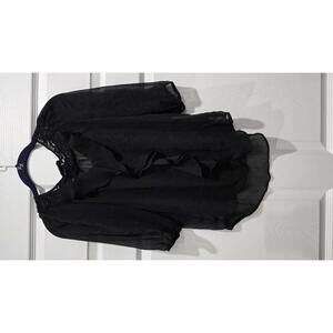 Chic Black Sheer Ruffle Blouse - Medium